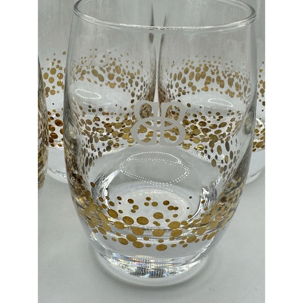 Baileys Irish Cream Gold Dot Confetti Etched Rocks Low Ball‎ Glasses Barware (4)